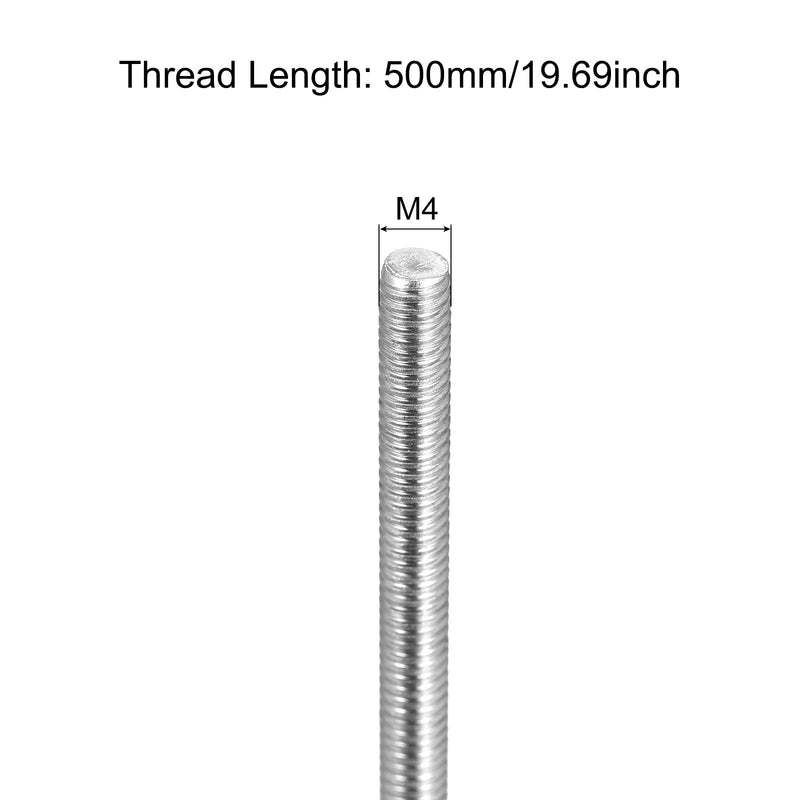 MECCANIXITY Fully Threaded Rod M4 x 500mm 0.7mm Thread Pitch 304 Stainless Steel Right Hand Threaded Rods Bar Studs 4 Pack