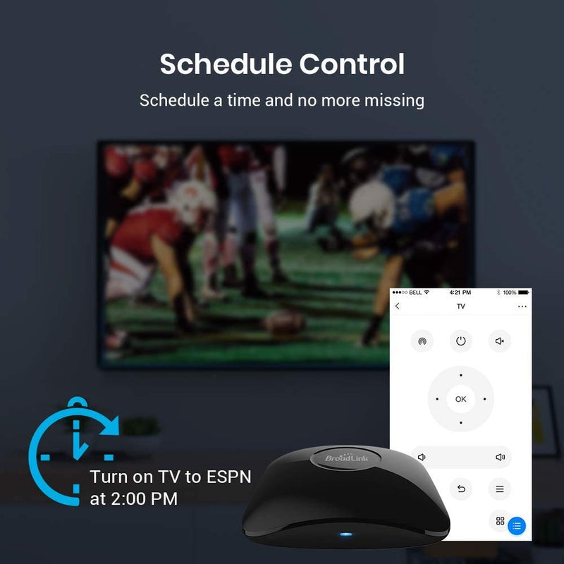 BroadLink RM4 pro IR/RF Universal Remote, 2.4 GHz Wi-Fi Only, Code Learning WiFi Remote Control for Smart Home and Entertainment Devices TV, STB, A/C, Curtain Motor, Compatible with Alexa RM Pro