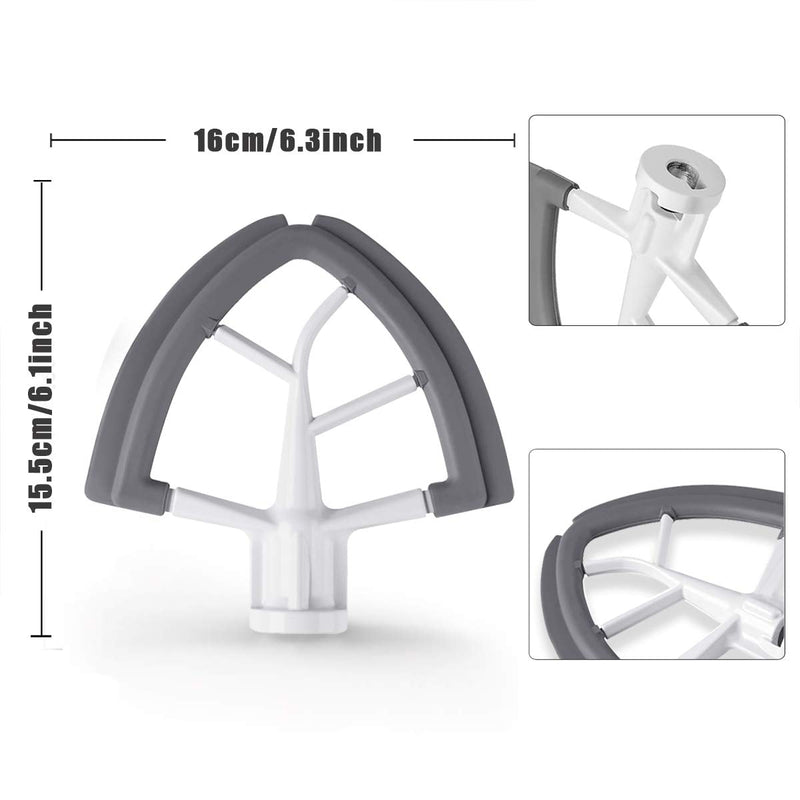 Flex Edge Beater,Mixer Accessory,Attachments For Mixer,Fits Tilt-Head Stand Mixer Bowls For 4.5-5 Quart Bowls,Beater With Silicone Edges,White Grey