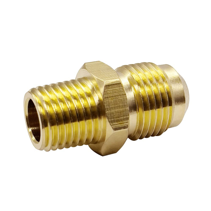 Hooshing 3/8" Flare to 1/4" NPT Male Brass Flare Tube Pipe Fitting Coupler Union Propane Gas Fitting Connector, 2 Pack 1/4" Male NPT x 3/8" Male Flare