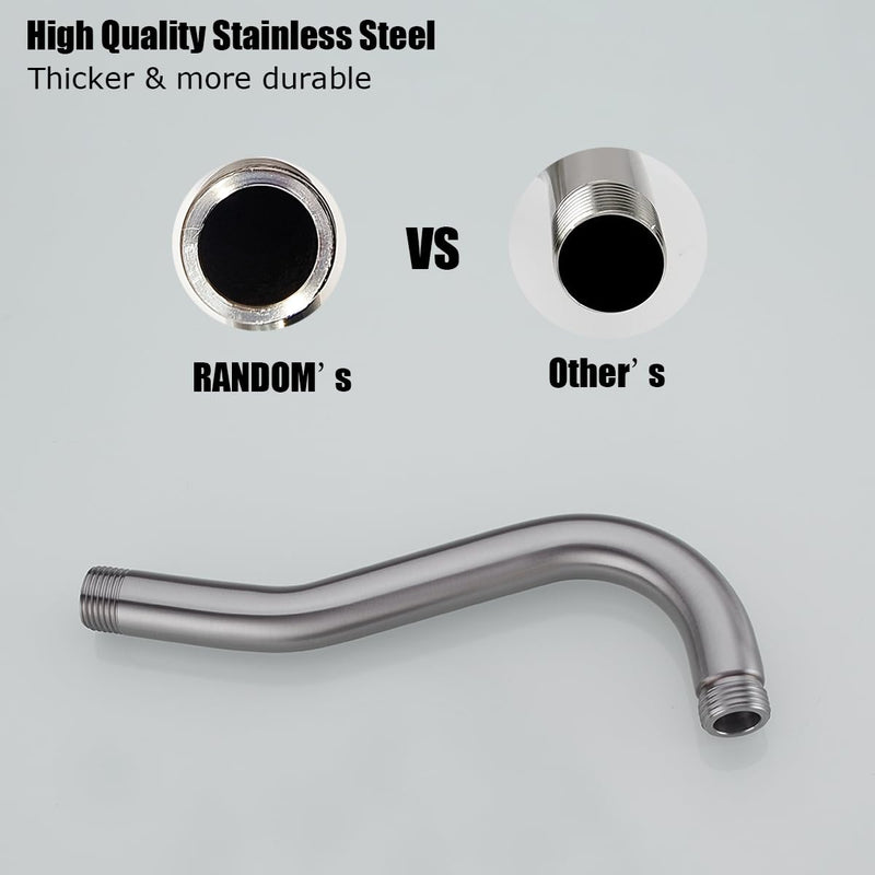 RANDOM 8 Inch S-Shape Curved Shower Arm with Flange,Stainless Steel Brushed Nickel Shower Head Extension Arm,Wall Mounted.RD-91068-8BN