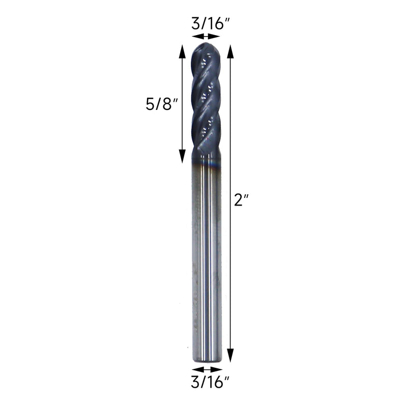 5pcs 3/16in Ball Nose Solid Carbide End Mills,4 Flute, 30 Degree Helix Bits Tool for Medium Hardness Steel, Brass, Iron 5