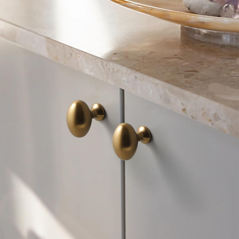 YAGU 6 Pack Champagne Bronze Kitchen Cabinet Knobs 1-3/8 Inch Oval Solid Dresser Drawer Knob Honey Bronze Modern Hardware Dark Gold Pulls for Closet Cupboard Wardrobe