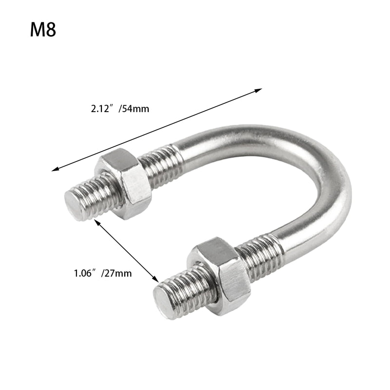 4 Pcs Round U-Bolts 1.06 inch (27 mm) Inside Width 54 mm Long M8 304 Stainless Steel U-Bolts with Nuts M8×27×54mm