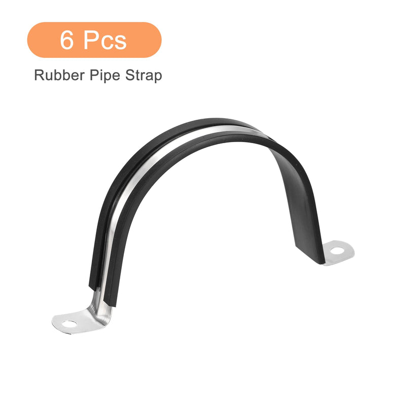 uxcell 6Pcs 77mm(3") Cable Clamp, Rubber Pipe Strap Rubber Cushioned 304 Stainless Steel Hose Clamp U Shape Metal Clamp Tube Holder for Tube Pipe Wire 6 3"