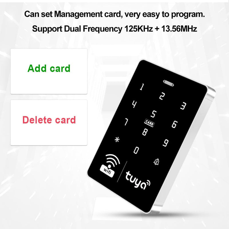 WiFi Access Control System Smart Tuya APP RFID Access Controller IP68 Waterproof 125KHz 13.56MHz Reader + Power Supply +10pcs Keyfobs (Without Lock) Without Lock