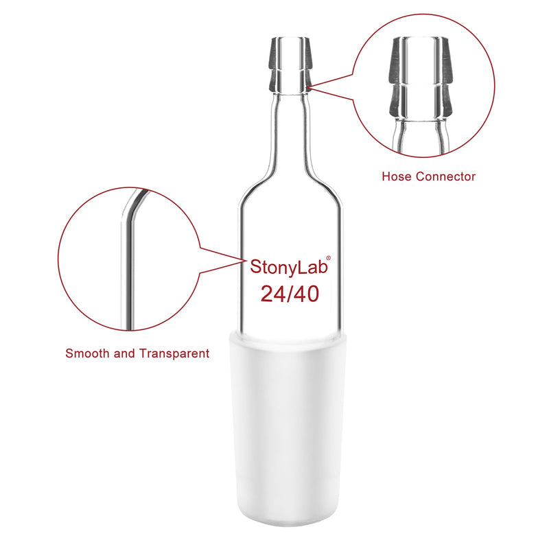 stonylab Glass Inlet Adapter, 5 Pack Borosilicate Glass Straight Inlet Adapter with 24/40 Joint and Hose Connection Lab Glassware