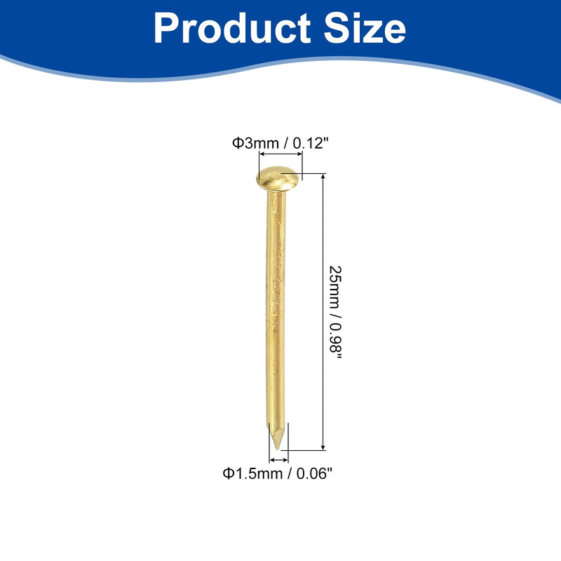 uxcell 100Pcs Small Hardware Nails, 1.5 x 25mm Brass Round Head Nail Common Finishing Nail for Household Woodworking Picture Hanging DIY Projects, Gold