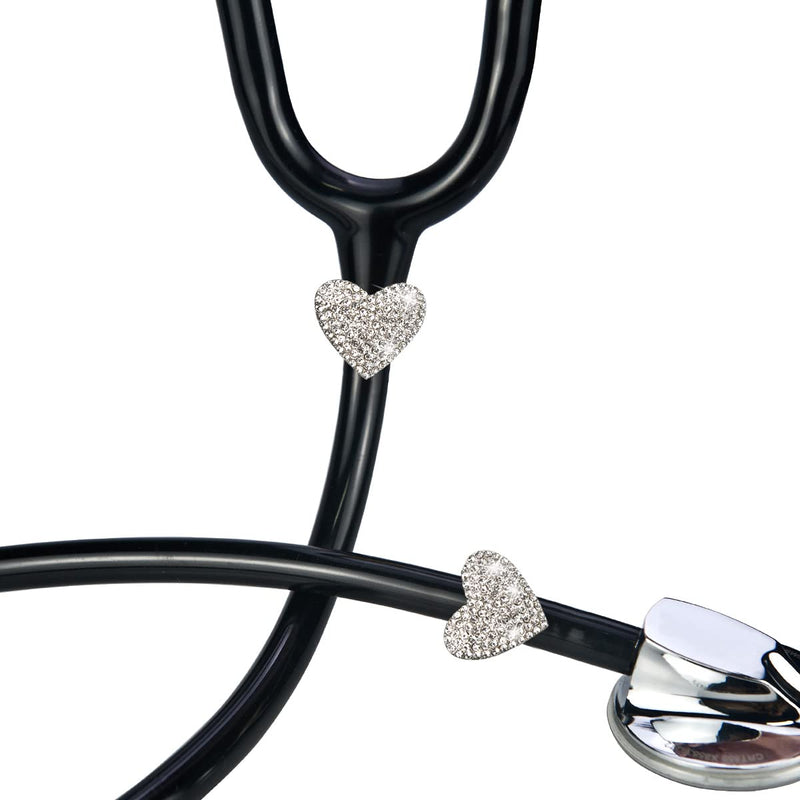 2 Pack Spark Bling Love Heart Stethoscope Charms, Custom Stethoscope Id Name Tag Charm, Silvery RN Nurse Stethoscope Charm for Littman and More (Silvery)