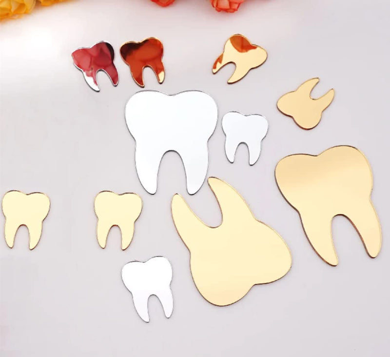 50pcs of DIY Teeth Shape Wall Mirror Sticker, Dental Care Mirrored Teeth Decals for Dentist Clinic Party Decoration (2'', Silver Mirror) 2''
