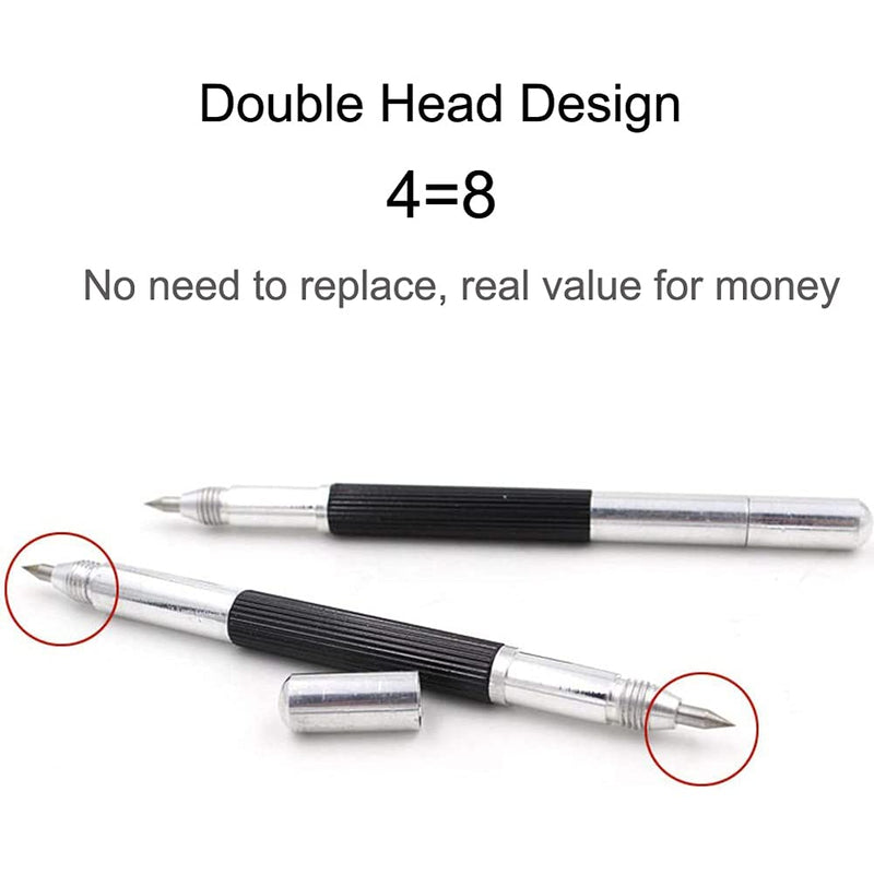 Tungsten Carbide Scribers 4 Pack, Etching Engraving Pen with Double Head Design - Pocket Tungsten Carbide Tip Scriber Tool DIY Engraver Etcher Tools Kit for Metal/Glass/Ceramics/Wood