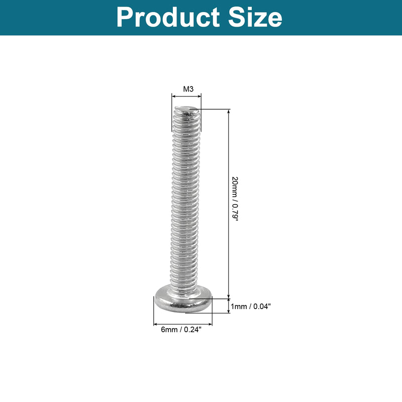 100pcs M3 x 20mm Round Flat Head Machine Screws, 304 Stainless Steel Phillips Cross Drive Screw Hardware Fastener Bolts