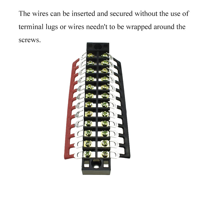 Hahiyo Dual Row Screw Terminal Strip Blocks 126mm Length Insulated Fork 600V 15A 12Positions Wire Cover Connector, Clearly Visible Mount in Place for Electrical with 2set, 15A 12P+2pcs Jumpers