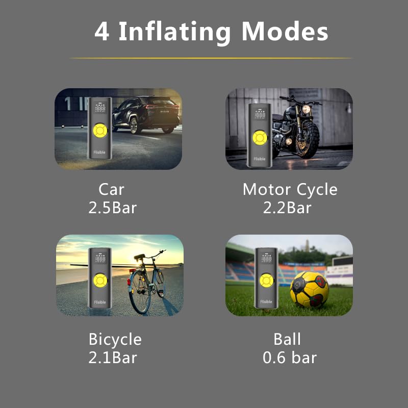 Air Compressor Portable Tire Inflator, 9000mAh Electric Air Pump, 150PSI Bike Pump Cordless Fast Inflate with Pressure Gauge & LED Light & LCD Display for Cars, Bikes, Balls, Motorcycles,Yellow Yellow