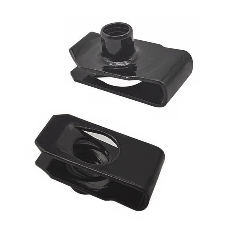 25-Pack M6 Extruded U-Type Nuts - Bumper Fender U-Style Clips - Black Spring Nuts Fasteners for Automotive Metal Fender and Grill Retainer Clips