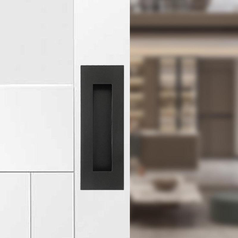 Hadnles Recessed Finger Flush Pulls - Fit Wardrobe, Pocket, Sliding Barn, Bifold Doors & More - Stainless Steel Brushed Rectangular Door Pull Hardware (6 INCH, Black - 2 Pack) 6 Inch Black- 2 Pack