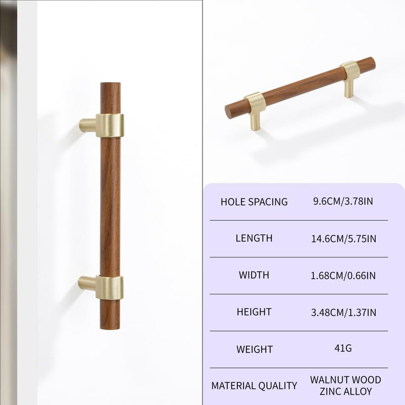 6 Pack Zinc Alloy Black Walnut Kitchen Pulls Cabinets Furniture Pull for Dresser Wardrobe Cupboard Drawer Knobs Pulls Handles 3.78 Inch (96 mm) Hole Center 6