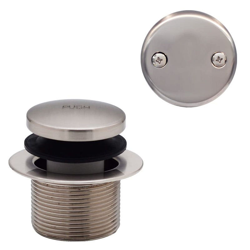 Westbrass A593244-07 14" x 1-1/2" White Tubular Bathtub Waste & Overflow Assembly with Tip-Toe Drain Plug and 2-Hole Faceplate, Satin Nickel 1 Pack