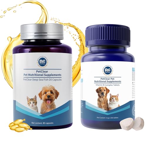 Omega 3 Fish Oil for Pet + Pet Vitamin B Complex Kit, Fish Oil Supports Coat and Cardiovascular Helth, Vitamin B Complex Supports Energy, Appetite, Nervous System Health
