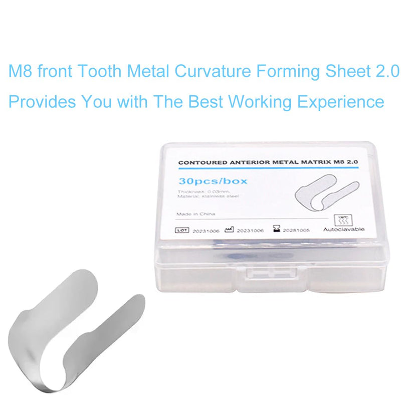 Dental Anterior Matrix Bands Metal Restoration Matrix Bands for Front Teeth 30Pcs,Thickness 30μm