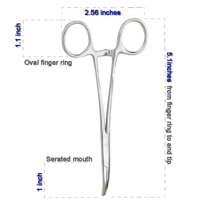 Pets ears/nose hair Puller Straight & Curved full serrated, stainless steel Home Hemostat Locking Forceps, Professional pet grooming tool for cats & dogs 2pcs set Silvery