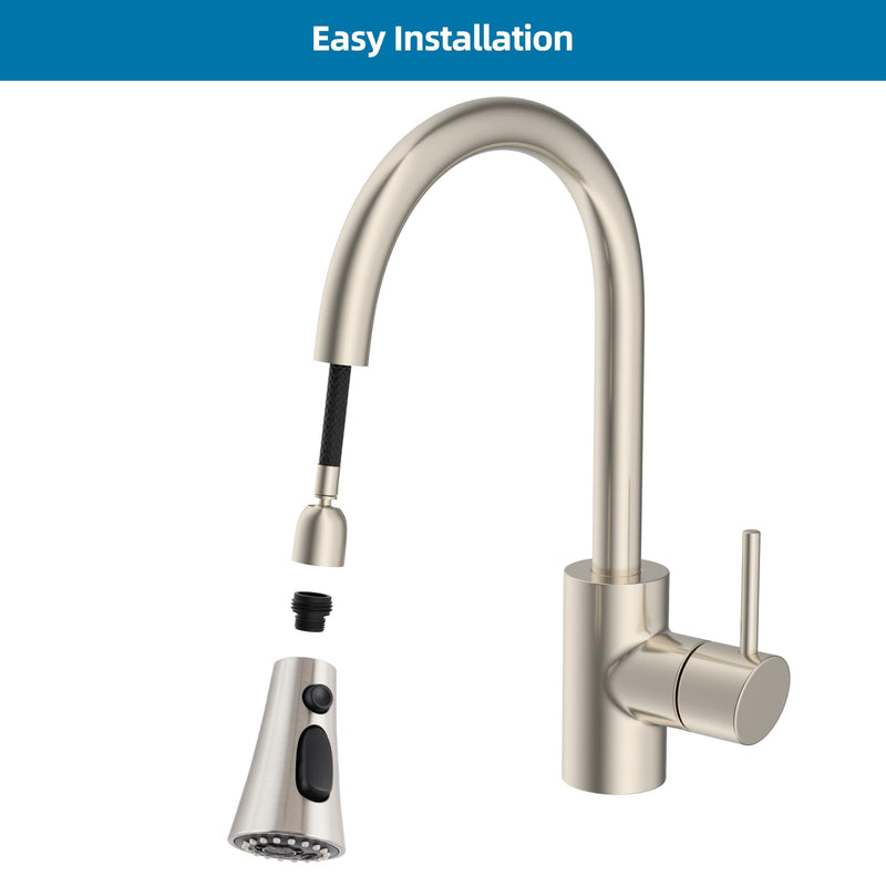 Kitchen Faucet Head Replacement with 15 Adapter Kit Compatible with American Standard/Kohler/Moen/Delta Faucets, 3 Function Pull Down Sink Faucet Spray Head, Brushed Nickel