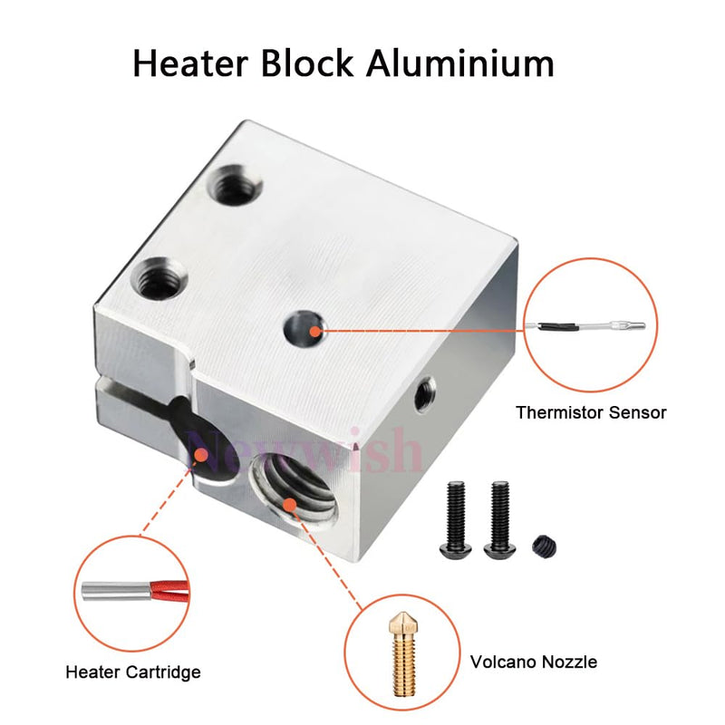 Vyper All Metal Hotend Upgrade Kit High Flow for Vyper,Kobra Max,Kobra Plus 3D Printer Volcano V5 J-Head Hotend Replacement,Bi-Metal Heatbreak,Brass Nozzle 0.4mm,Aluminum Heater Block. Brass Nozzle Kit