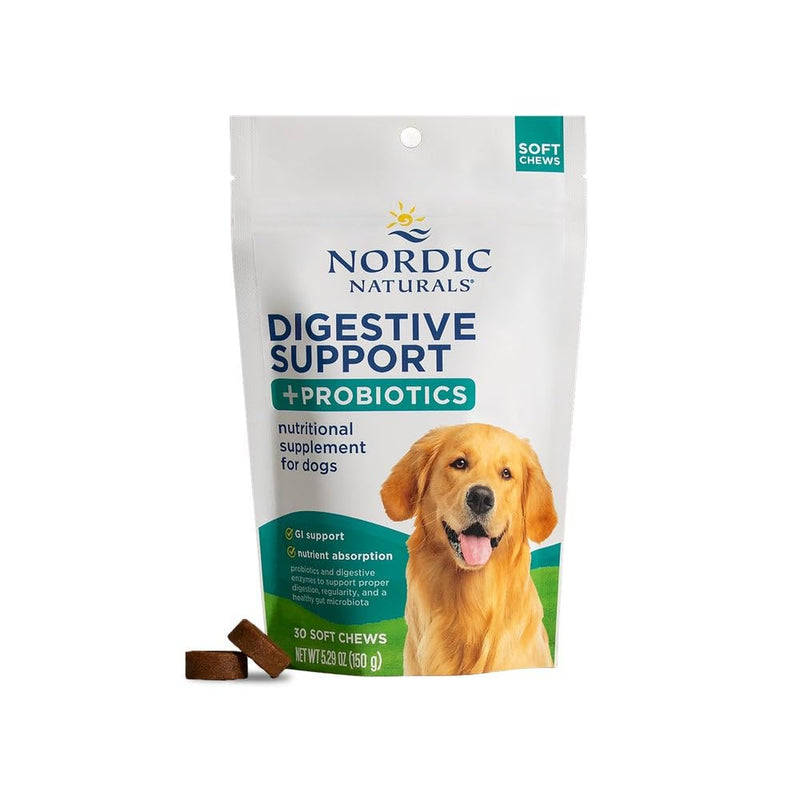Nordic Naturals Pet Digestive Support with Probiotics, Pork Bone Broth Flavor - 30 Soft Chews - Nutritional Supplement for a Healthy Digestive System and GI Support - 30 Non-GMO Chews
