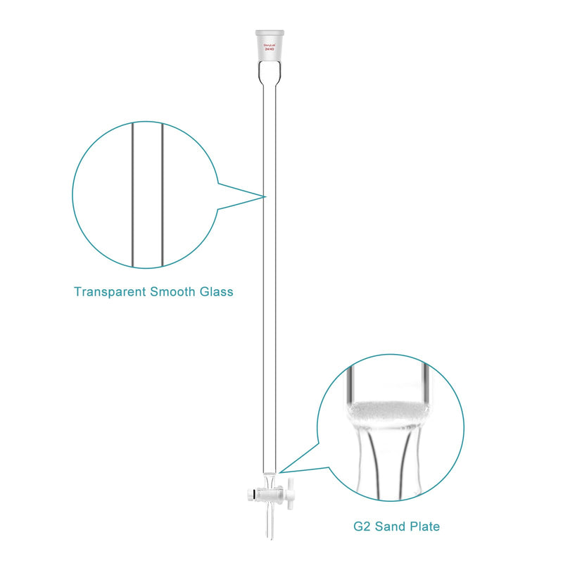 stonylab Borosilicate Glass Chromatography Column with G2 Sand Plate, 13 mm Inner Diameter, 457 mm Effective Length, 24/40 Joint