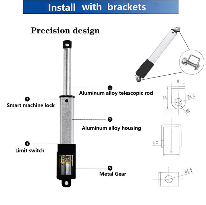AWINLI Mini 12V 1.2Inch Line Actuator,Speed 15mm/s, 60N/13.4LBS,Waterproof Linear Motion Actuator,with Remote Lever Switch,Mounting Bracket,Suitable for Micro Equipment,Cabinet (30mm) 30mm Mini12V