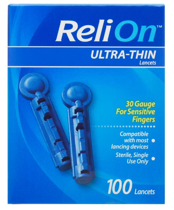 ReliOn Premier Blood Glucose Test Strips 100Count with Ultra-Thin Blood Lancets, 100 Count, 100 Count + me Gusta Sticker