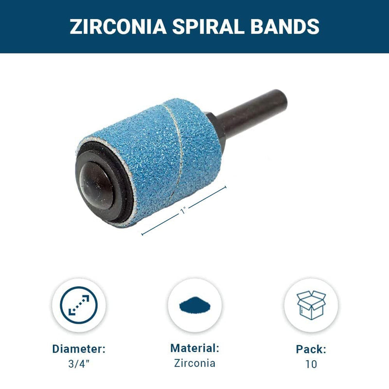Benchmark Abrasives 3/4” x 1” Zirconia Sanding Bands, Spiral Bands Rotary Sander Attachment for Drill & Die Grinder, Metal Polishing Sanders for Woodworking - Sander Tool (10 Pack), 60 Grit