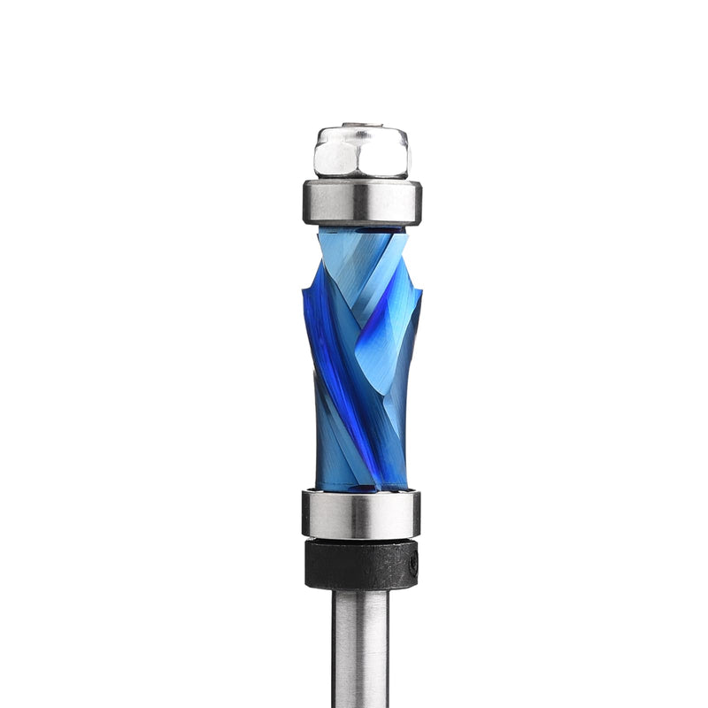 Compression Spiral Flush Trim Router Bit Top & Bottom Bearing 1/2 inch Cutting Dia with 1/4 inch Shank with Nano Coated Pattern Solid Carbide Template Woodworking Tool FRCT2 1/2"Dia +1/4" Shank