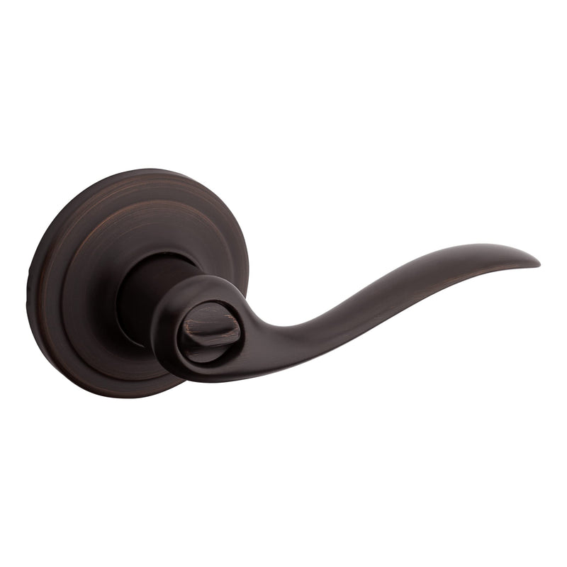 Kwikset Tustin Interior Privacy Door Handle with Lock, Door Lever For Bathroom and Bedroom, Venetian Bronze Reversible Keyless Turn Lock, with Microban Protection