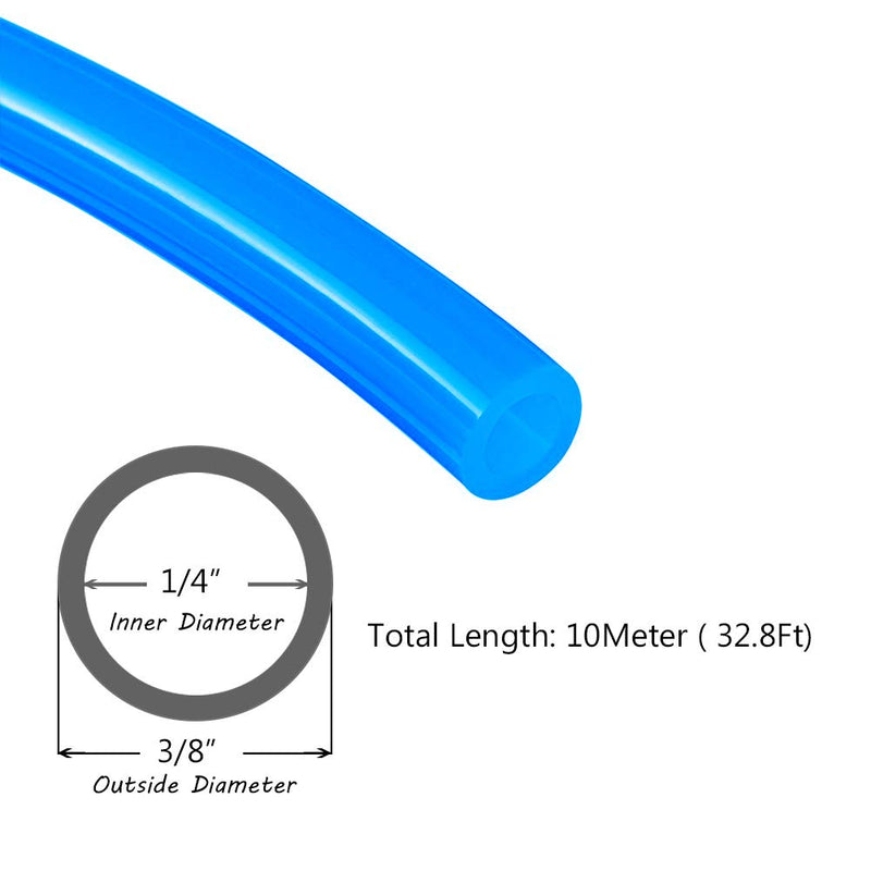 Beduan Pneumatic Tubing Pipe 3/8" OD Blue Air Compressor PU Line Hose Tube for Water Fluid Transfer 10Meter 32.8ft 3/8" OD-32.8ft