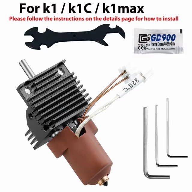 K1 Hotend Kit for Creality K1/K1 Max/K1C 3D Printer Extruder Hot End Kit with HeatSink,Thermal Glue, 0.4mm Hardened Steel Nozzle K1 Max Hotend Upgrade Kit