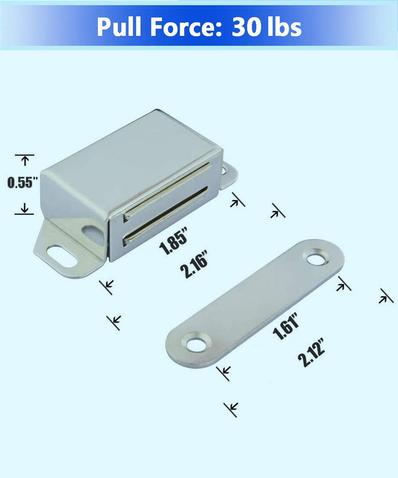 WOOCH Magnetic Door Catch - 30lb High Magnetic Stainless Steel Heavy Duty Catch for Kitchen Bathroom Cupboard Wardrobe Closet Closures Cabinet Door Drawer Latch (2.1 in Silver, 2-Pack) 2 Pack