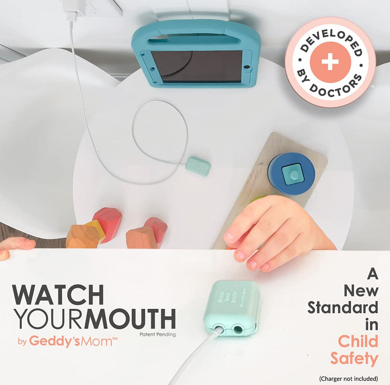Watch Your Mouth Baby Proof Cord Cover | Award-Winning USB Charger Cover for Baby Proofing Cords | BPA & Phthalate-Free Charger Cover Protector | Electrical Safety Baby Products, (3-Pack, Dusty Aqua) 3/Pack