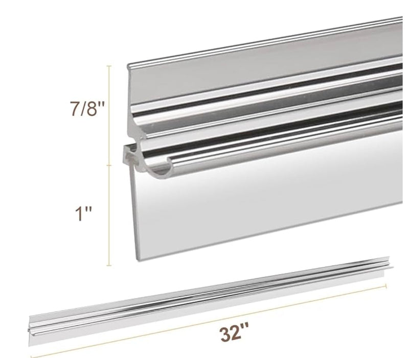 25" Shower Door Drip Rail with Sweep for Chrome Framed Shower Door Bottom Deflector Replacement, with 32 in Vinyl Sweep & Shower Door Bottom Drip Plugs