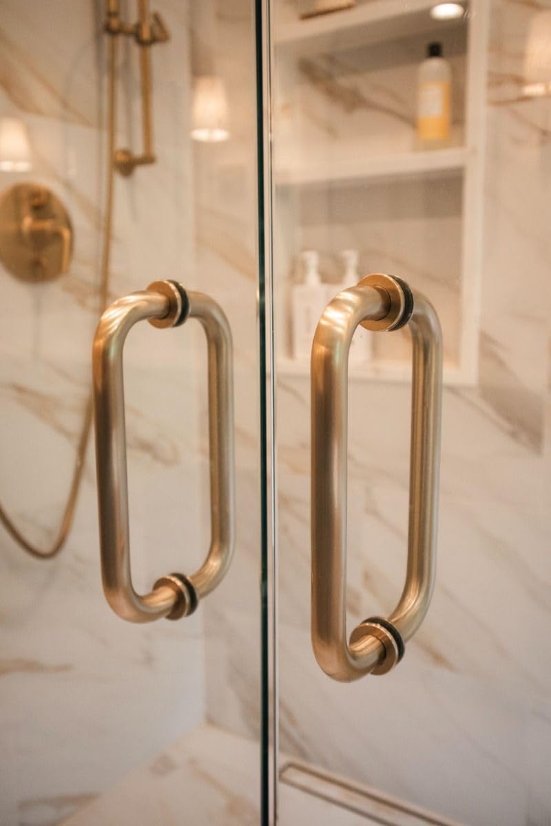 8 inch Glass Shower Door Handle Back to Back Frameless Shower Doors Pull Handle Stainless Steel for 1/4" to 1/2" Thickness Glass - Brushed Gold 8 inch Pull Handle