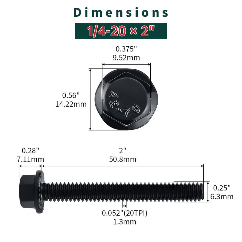 1/4-20 x 2 Flanged Hex Bolts (20 pcs), 18-8 (304) Stainless Steel, External Hex Drive, Hexagon Head Bolts Screws with Flange Washer, Fayeploo 1/4-20 x 2 Black