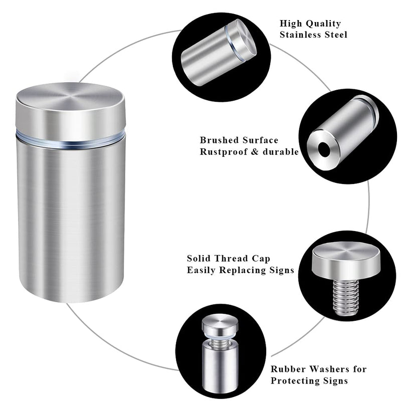Osring 1/2” Dia x 2 2/5” L Standoffs Screws for Acrylic, Silver Sign Standoff Wall Mounts Hardware 16 Pack, Stainless Steel Advertising Nails for Glass Board and Signage 1/2" x 2-2/5"