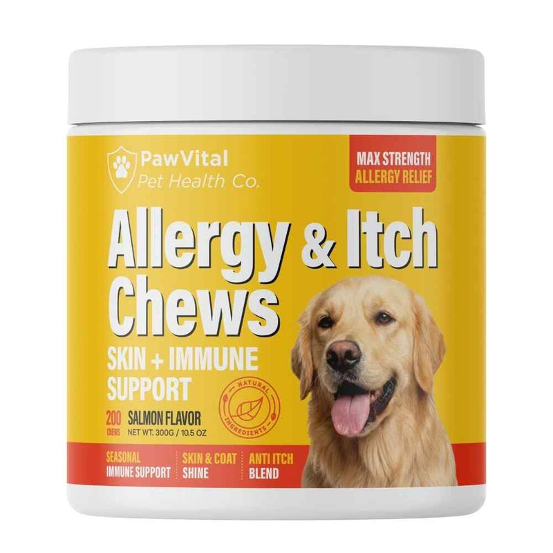 Dog Allergy Chews - 200ct Dog Allergy Relief for Itching Skin & Paw Licking - Allergy and Immune Chews for Dogs with Probiotics & Colostrum - Anti Itch Supplement for Seasonal Allergies, Salmon Flavor