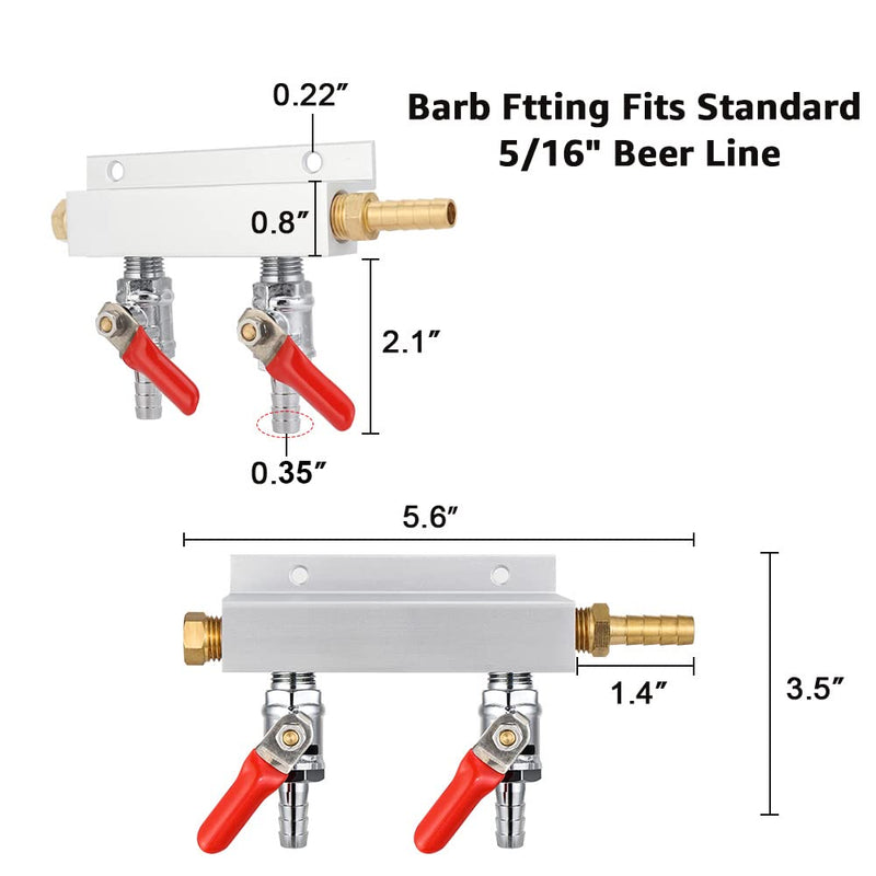 Gas Manifold, CO2 Gas Distributor, 5/16'' Barb Fitting Beer Kegerator Splitter, 2-Way Air Distributor with Integrated Check Valves & Hose Clamps Silver - NewNest Australia