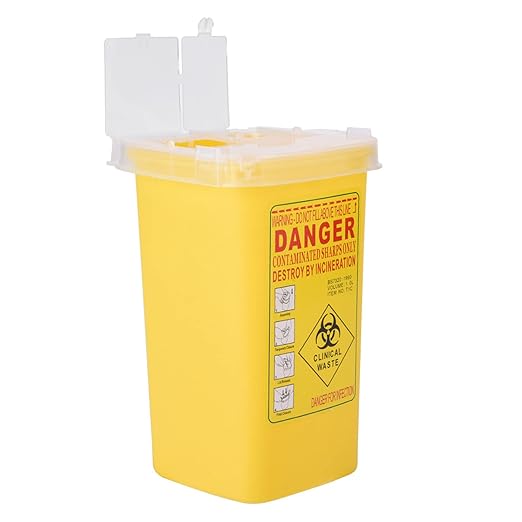 Tattoo Sharps Container, Medical Plastic Biohazard 1L Sharps Container for Needle Disposal, Small Container Size Waste Box for Needles Yellow - NewNest Australia