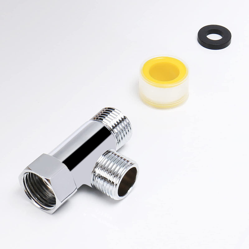 NearMoon Solid Brass G1/2" 3 Way Diverter Valve - Hose Fitting Tee, T Shape Adapter Connector for Angle Valve Hose, Bath Shower Arm, and Toilet Bidet Sprayer Faucet (Chrome Finish) Chrome Finish