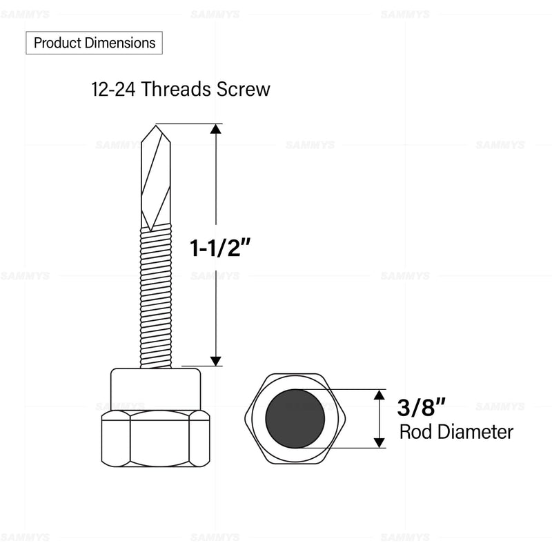 Everflow 8037957-25 3/8" Screw Vertical Threaded Rod Anchor Designed for Steel Structure, Steel, Electro-Zinc, 12-24 x 1-1/2" Screw Length (25 Pack) Pack of 25
