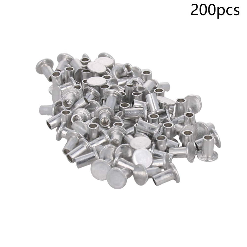 Yinpecly 3x5mm Flat Head Semi Tubular Rivets Aluminum Partial Hole Tubular Rivets for Fasten Work Pieces Silver Tone 200pcs M3x5mm 200