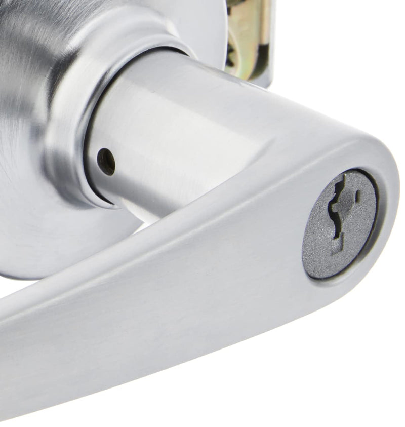 Kwikset Delta Entry Door Handle with Lock and Key, Secure Keyed Reversible Lever Exterior, Doorlock, For Front Entrance and Bedrooms, Satin Chrome, Pick Resistant Smartkey Rekey Security Traditional