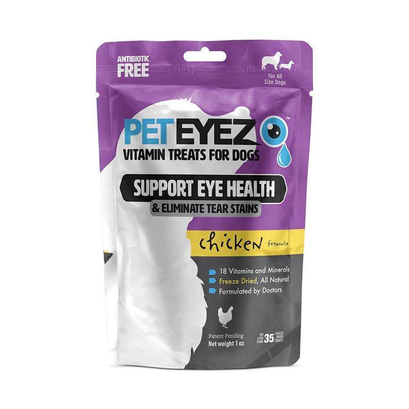PetEyez Tear Stain Remover Vitamin Treats for Dogs - Support Eye Health & Reduce Itching & Tear Stain Buildup - 100% Natural Dog Treats with Superfoods, Antioxidants & Nutrients - Chicken - 1oz